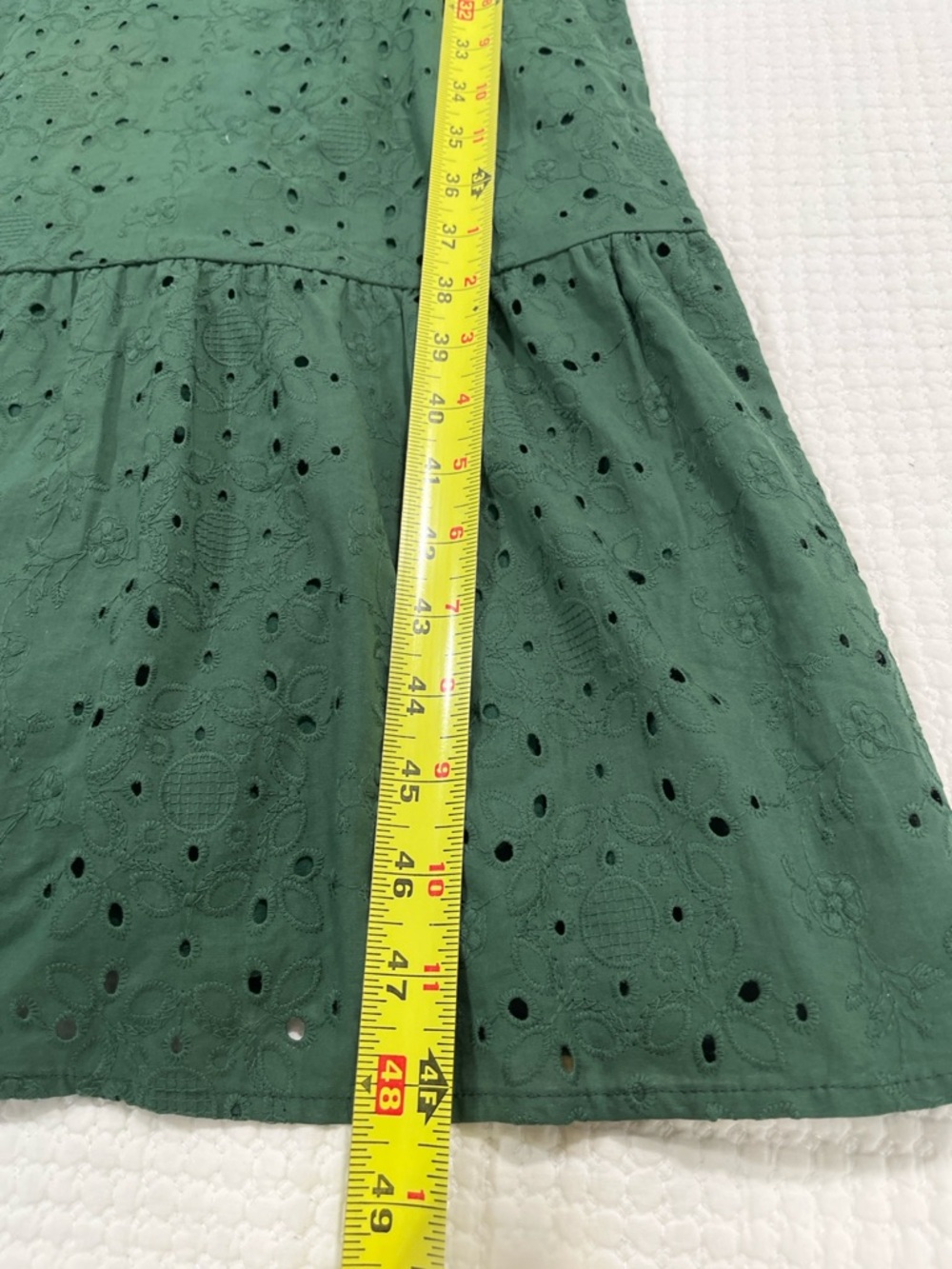 LOFT Green Eyelet Midi Dress 8 Ruffle Neck Romantic Fit & Flare Garden Party - Picture 10 of 12